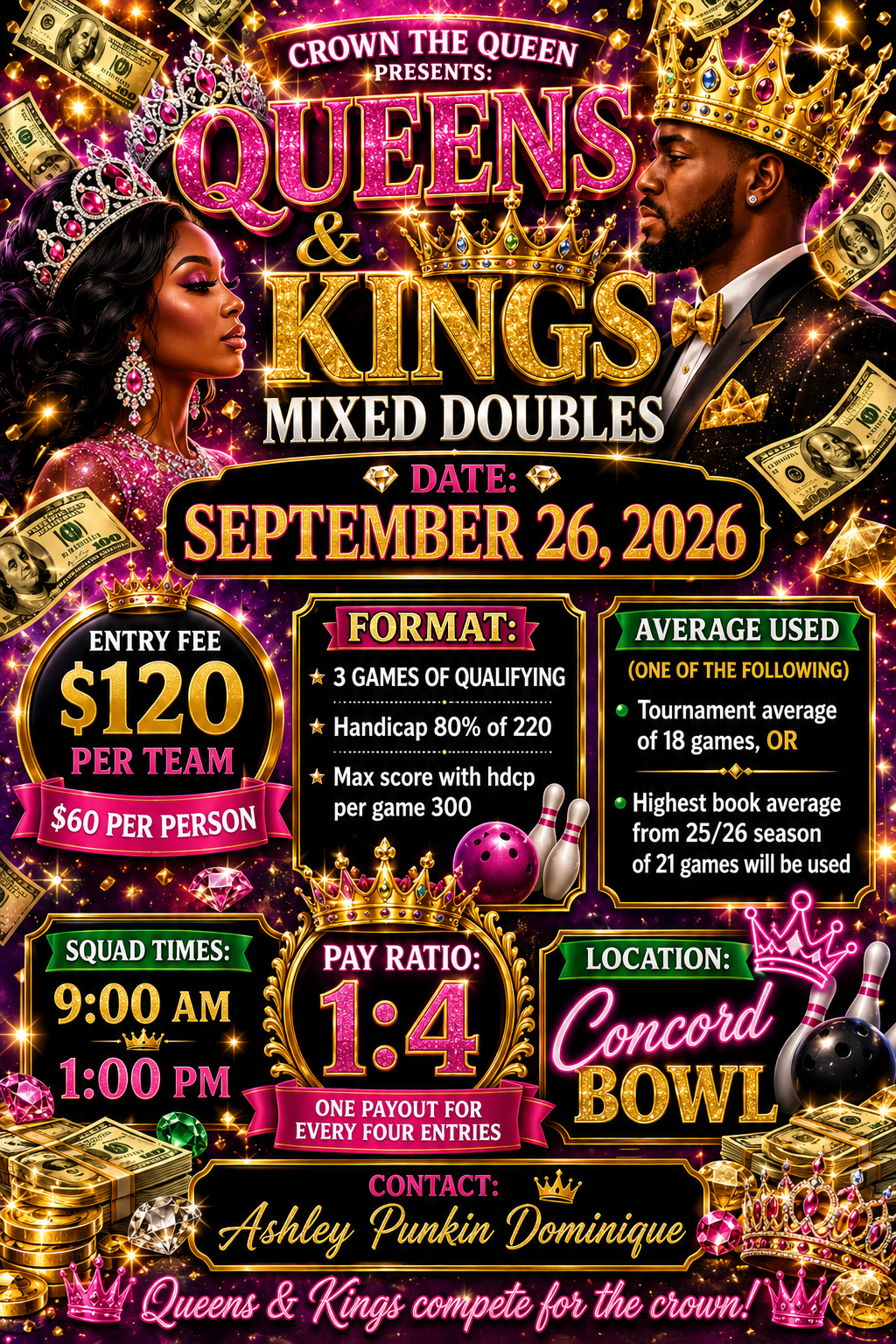 Queens & Kings Mixed Doubles tournament flyer